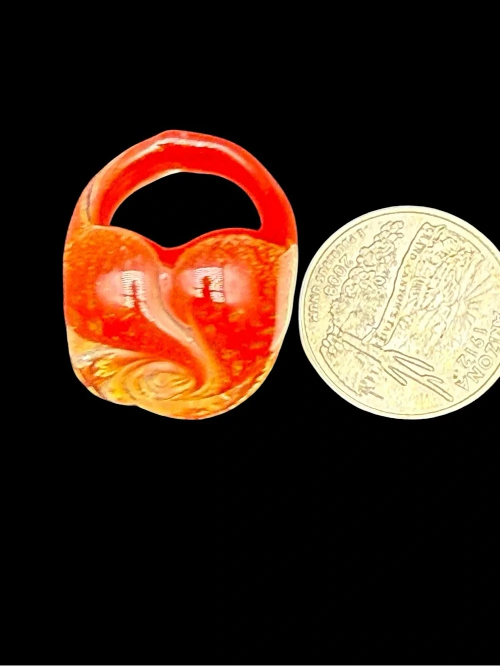 Vintage Handcrafted Orange Swirl Glass Flower Ring - Women Jewelry